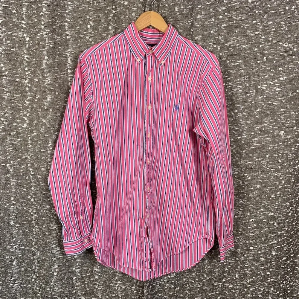 Polo Ralph Lauren Mens Classic Fit Striped Button Down Shirt Pink Blue White Med